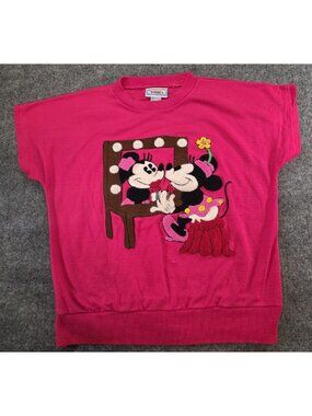 Mickey Mouse Pink Minnie Disney Sunday Comics Shirt Ladies Large Fits like M